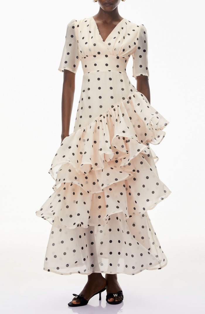 Florisami White Polka Dot Asymmetrical Maxi Dress