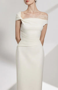 Rojolmo White One-Shoulder Midi Dress with Lace Panels