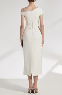 Rojolmo White One-Shoulder Midi Dress with Lace Panels