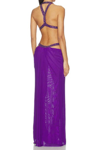 Daphmé Plunge Backless Cutout Maxi Dress In Purple
