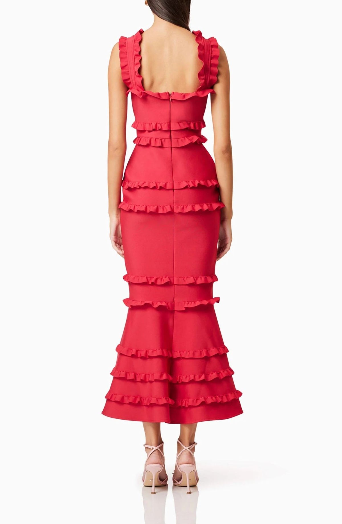 Saschaka Ruffle Flower Maxi Dress In Red