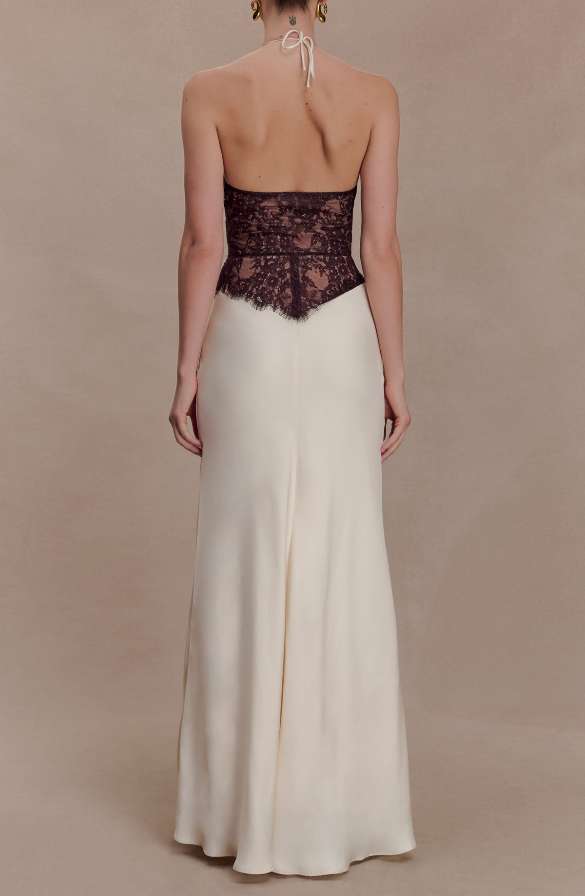 Bartholomaios Lace And Satin Halter Maxi Dress