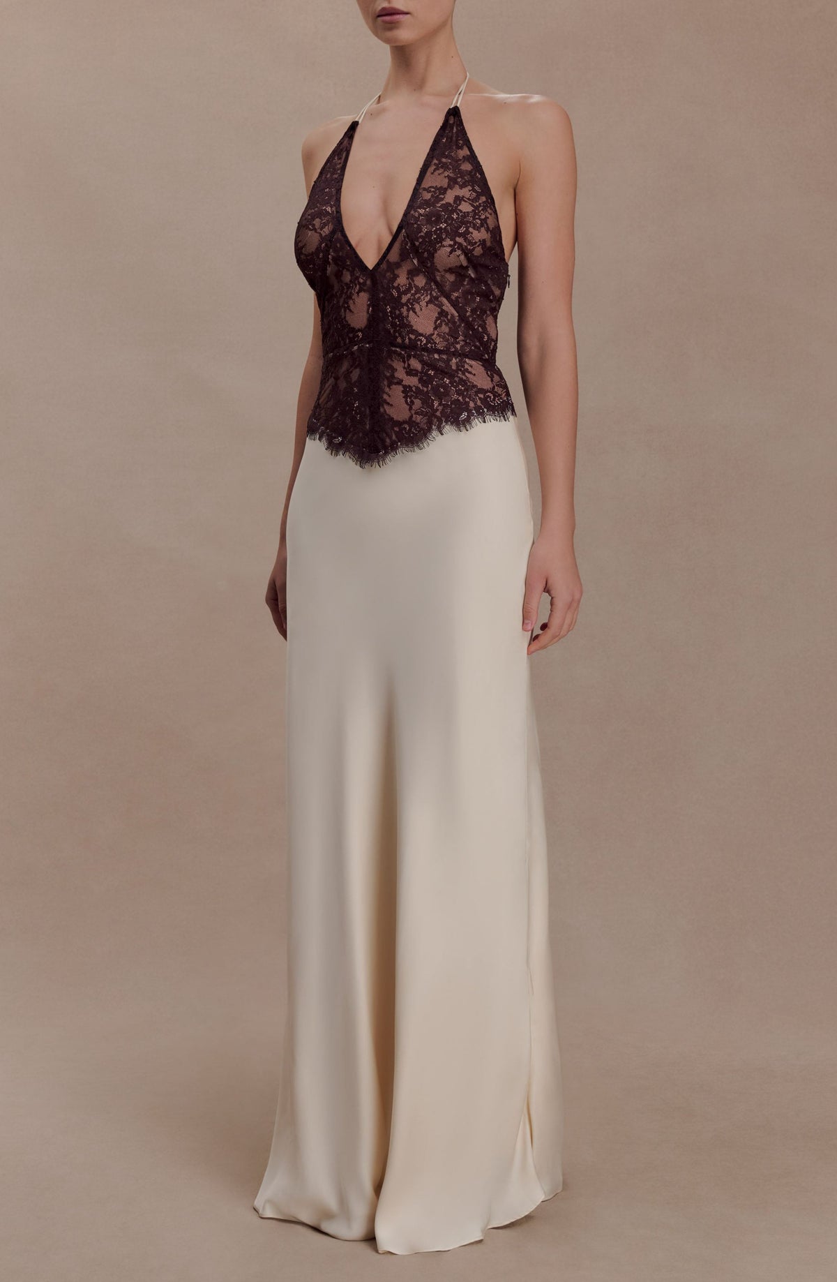 Bartholomaios Lace And Satin Halter Maxi Dress