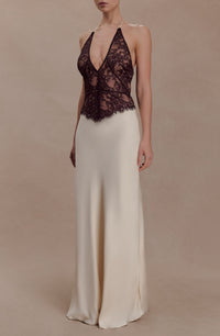 Bartholomaios Lace And Satin Halter Maxi Dress