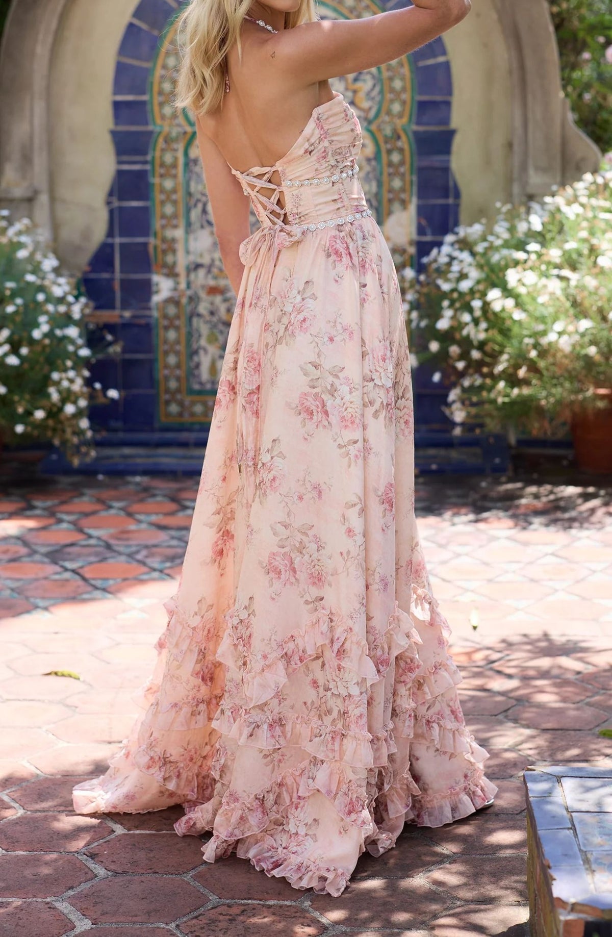 Jersohde Plunge Neck Floral Maxi Dress In Pink