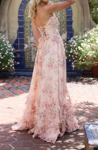 Jersohde Plunge Neck Floral Maxi Dress In Pink