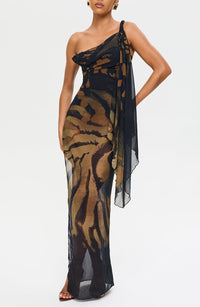 Ziomuble Animal Print Backless Slit Maxi Dress