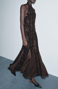 Mariella Sequin Sleeveless Halter Neck Maxi Dress