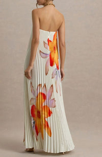 Drevia Strapless Floral Pleated Maxi Dress