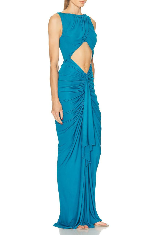 Gravira Sleeveless Cutout Ruched Maxi Dress