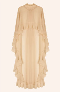 Voidsphere Champagne Satin Top & Skirt Set With Cape Detail