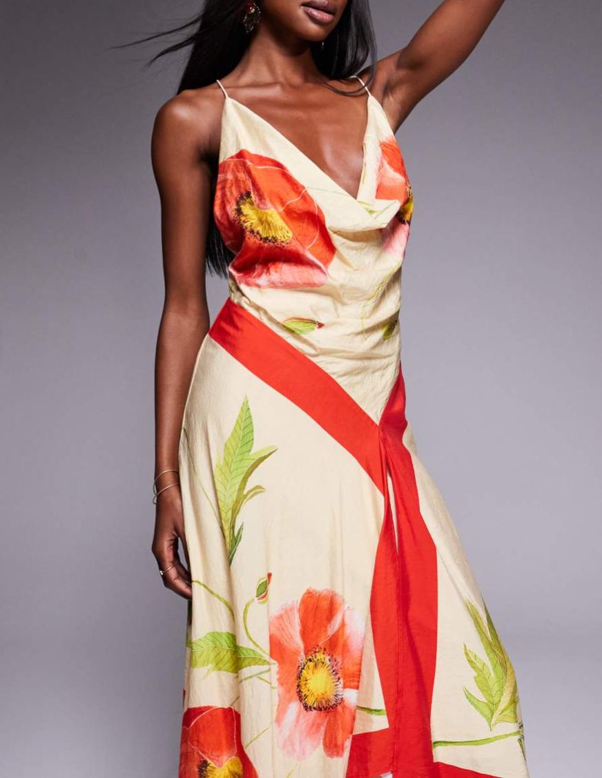 Quvion Cowl Neck Floral Maxi Dress