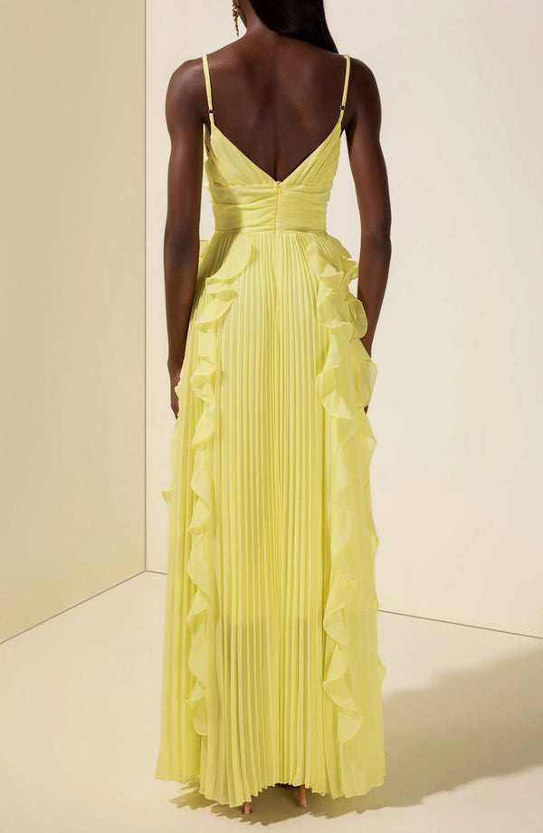 Eline Yellow Crinkled Ruffled Maxi Dress