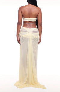 Greque Plunge Chain Asymmetric Maxi Dress In Yellow