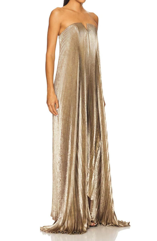 Sanitto Golden Fully-pleated Maxi Dress