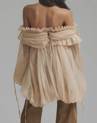 Firox Off Shoulder Mesh Ruffle Top