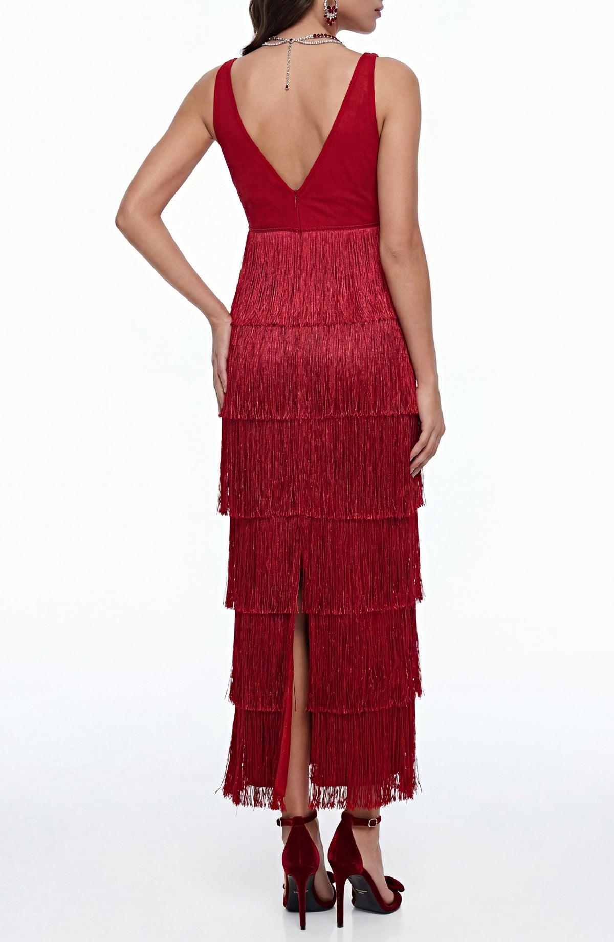 Nanila Red Sleeveless Lace Maxi Dress