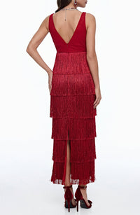Nanila Red Sleeveless Lace Maxi Dress