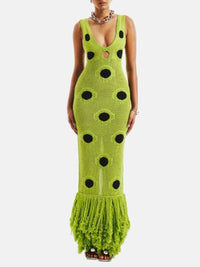 Lloyd Fringe Knit Maxi Dress In Chartreuse