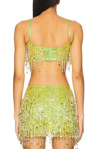 Christen Crystal Chain Fringe Split Skirt Set