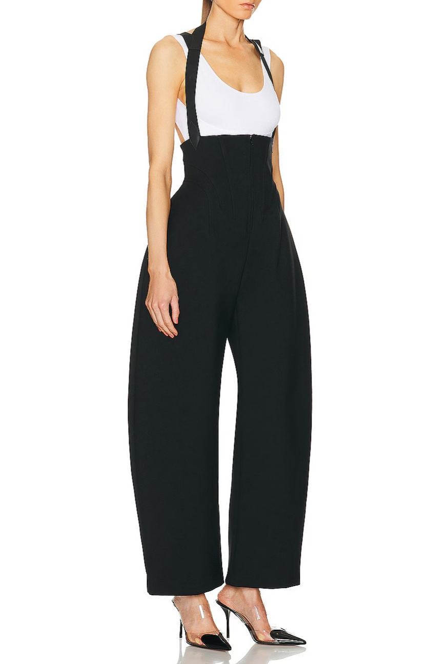 Foka Black Boned Bodice Wide Leg Overalls