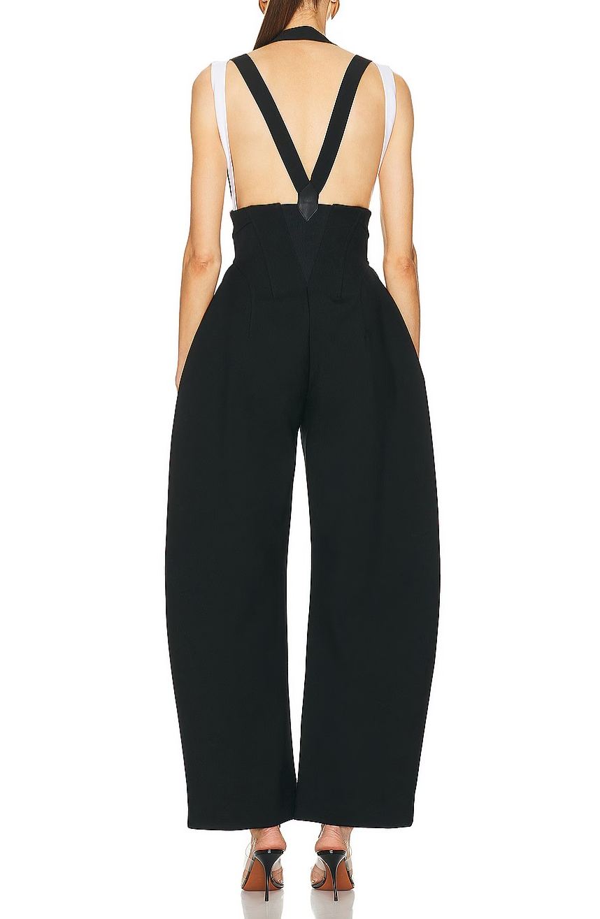 Foka Black Boned Bodice Wide Leg Overalls