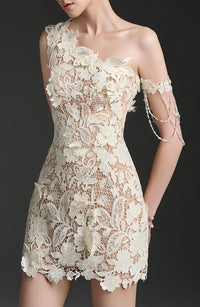 Dalida White One Shoulder Floral Mini Dress