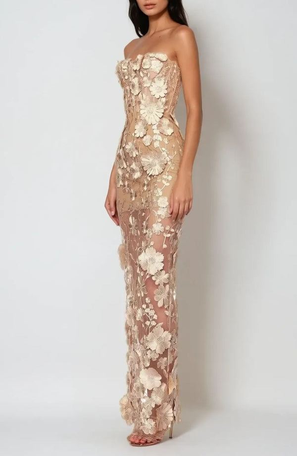 Dohnnall Strapless Flower Maxi Dress