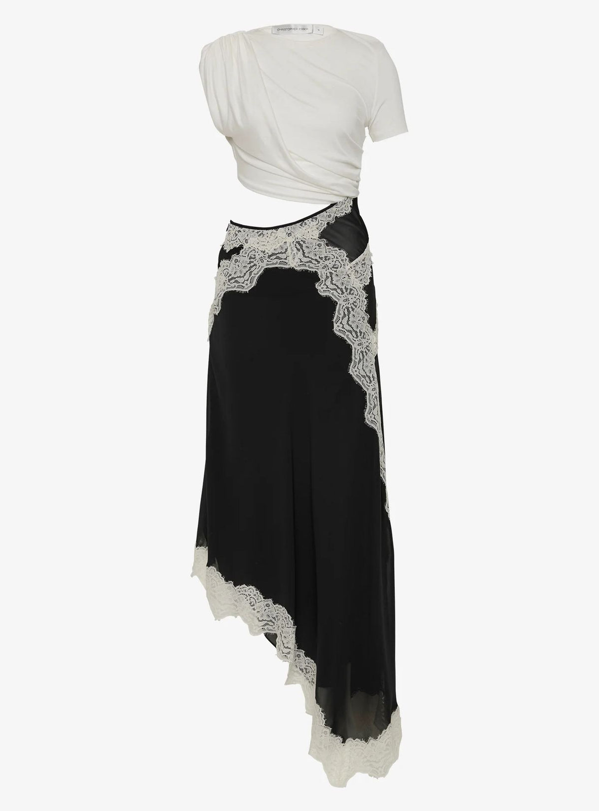Fouzia Asymmetric Lace Satin Maxi Dress