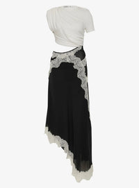 Fouzia Asymmetric Lace Satin Maxi Dress