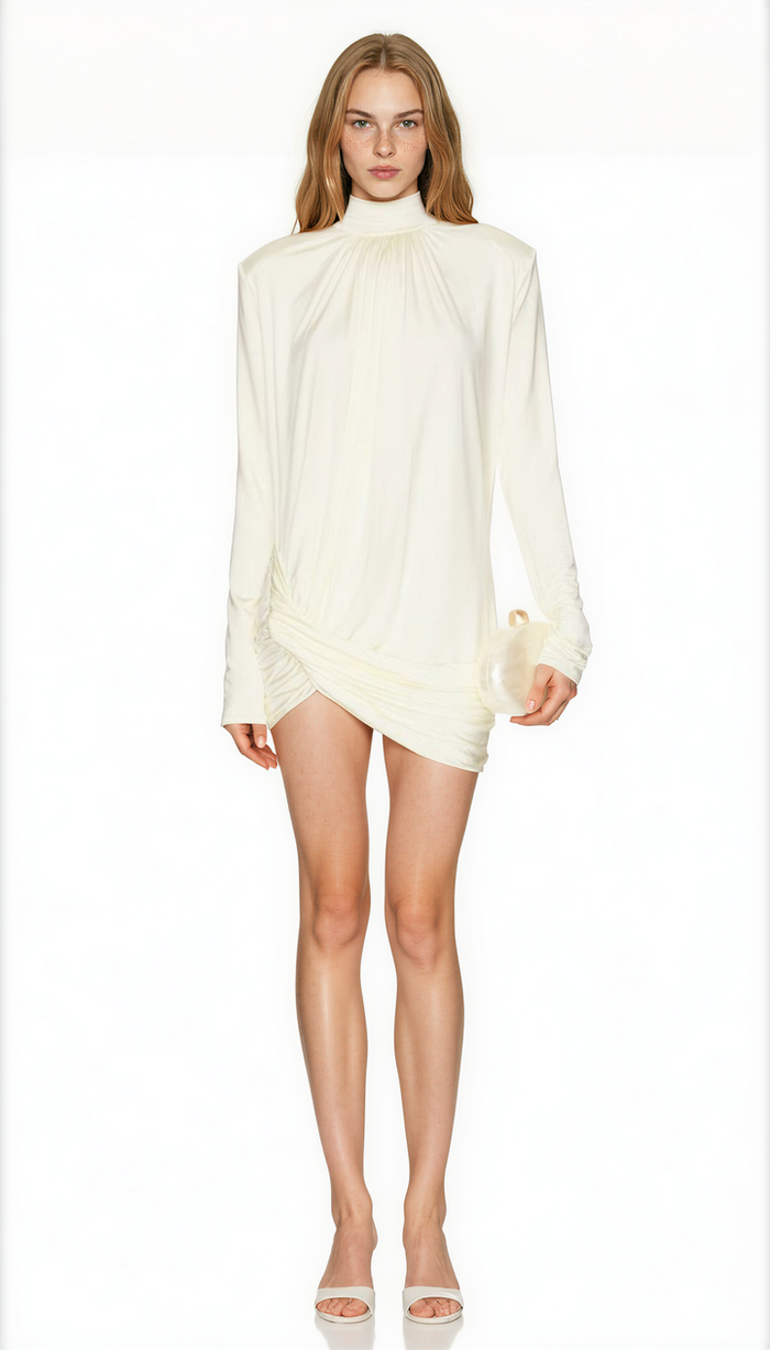 Alphteus Long Sleeve Ruch Asymmetric Mini Dress