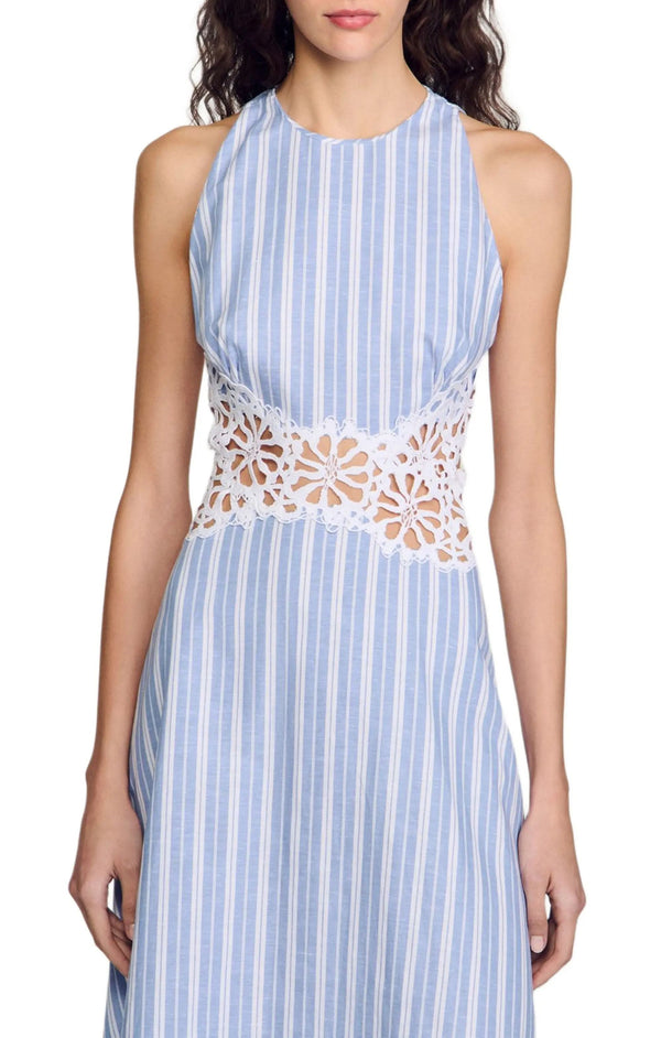 Roniay Sleeveless Stripe Cutout Maxi Dress