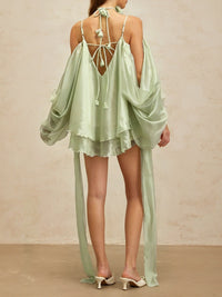 Giosetta Green 3D Petal Tulle Top & Shorts Set