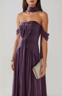 Amélie Off-Shoulder Ruch Scarf Maxi Dress In Purple
