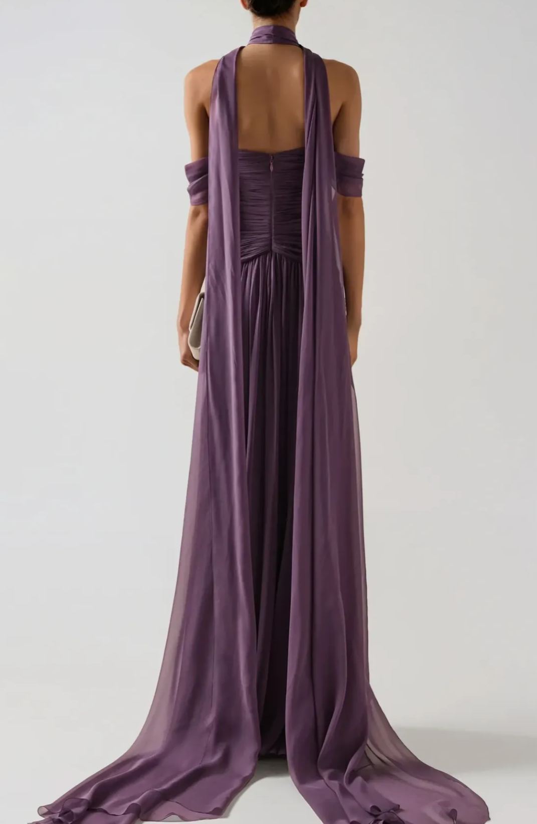 Amélie Off-Shoulder Ruch Scarf Maxi Dress In Purple