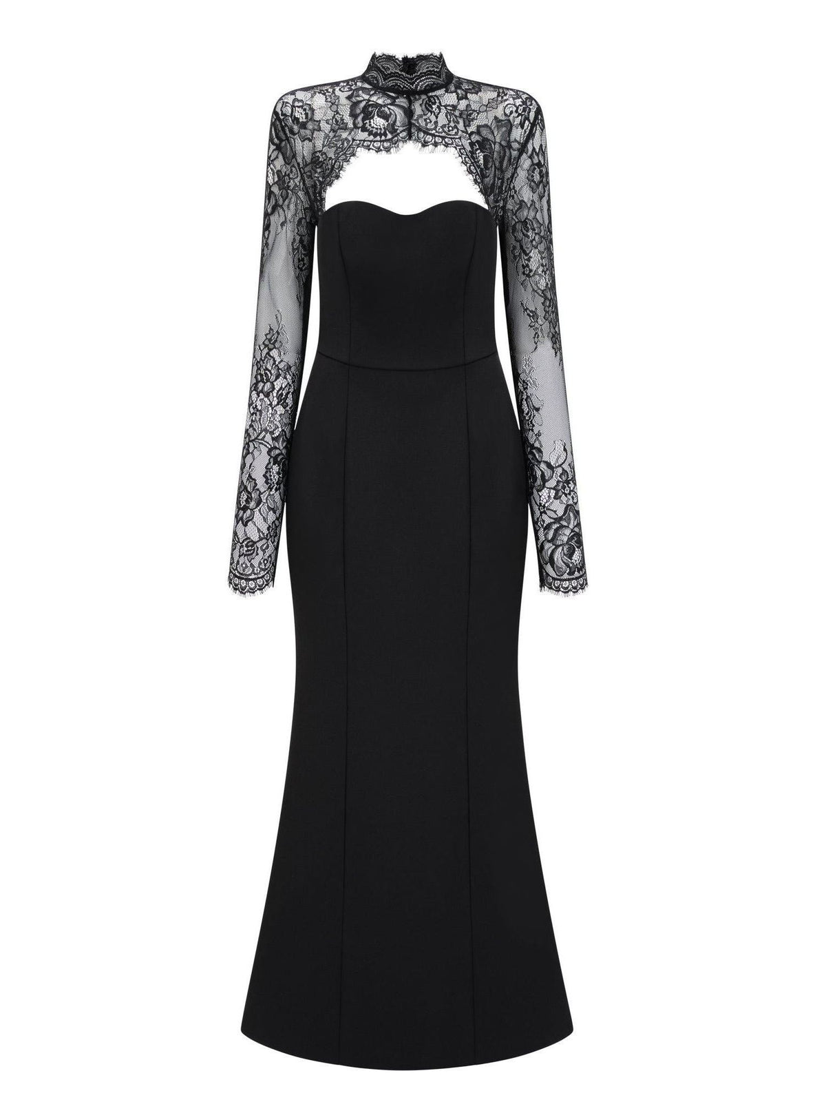 Borbála Black Lace Panel Maxi Gown