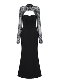 Borbála Black Lace Panel Maxi Gown