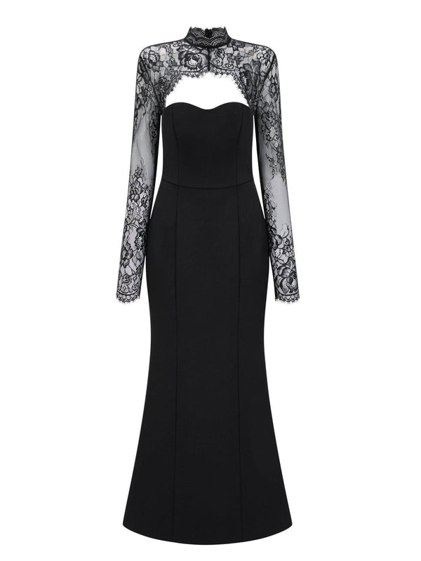 Borbála Black Lace Panel Maxi Gown