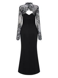 Borbála Black Lace Panel Maxi Gown