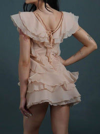 Pandora V-Neck Ruffle Mini Dress In Pink