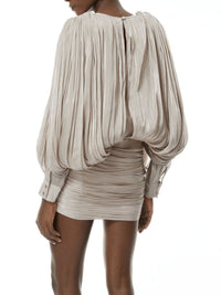 Adelina Neutrals Fully Pleated Mini Dress