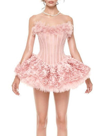 Fionnan Strapless Flower Mini Dress In Pink