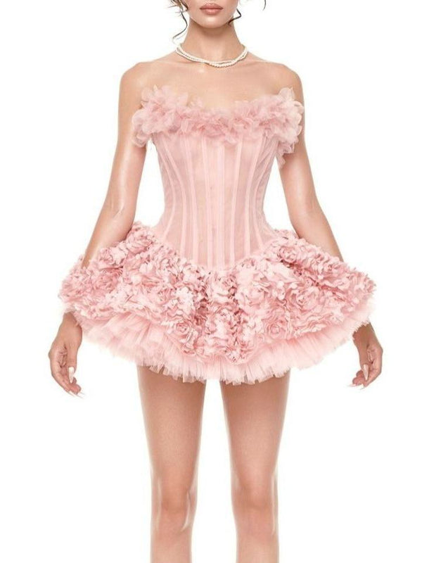 Fionnan Strapless Flower Mini Dress In Pink