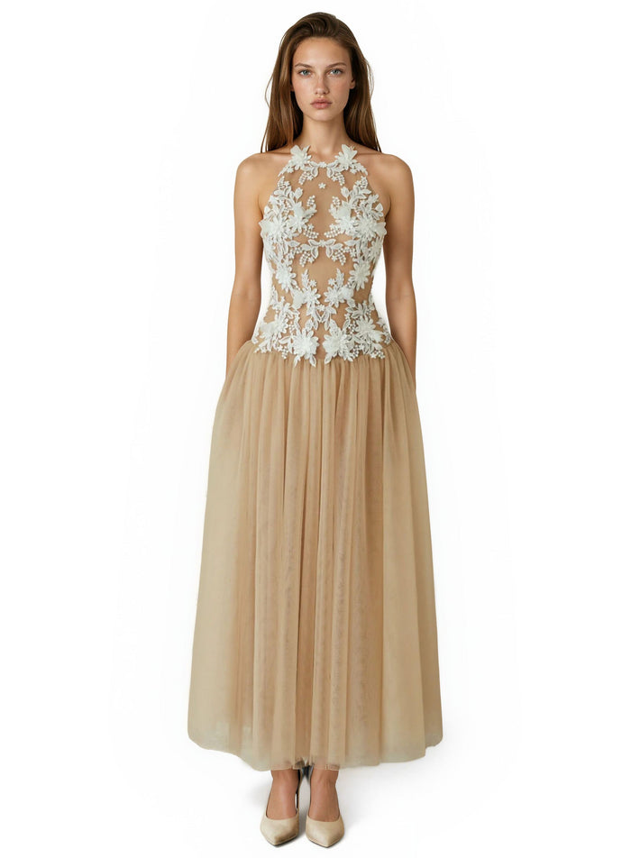 Deirdre Sleeveless Flower Mesh Maxi Dress
