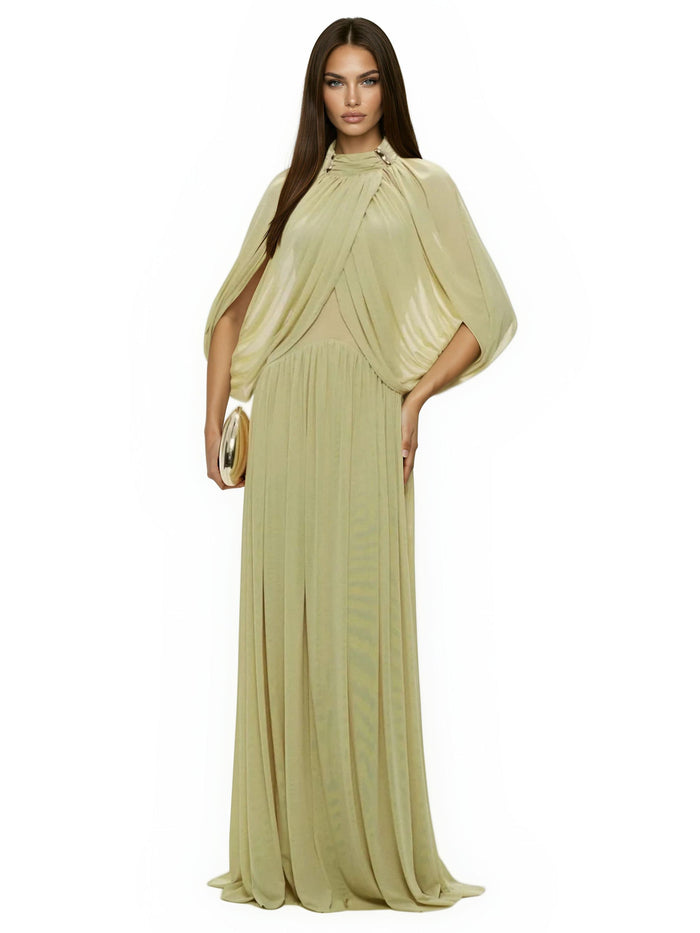 Jocaste Bat Sleeve Draped Maxi Dress In Green