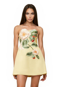 Beryndor Yellow Floral Embroidered Mini Dress