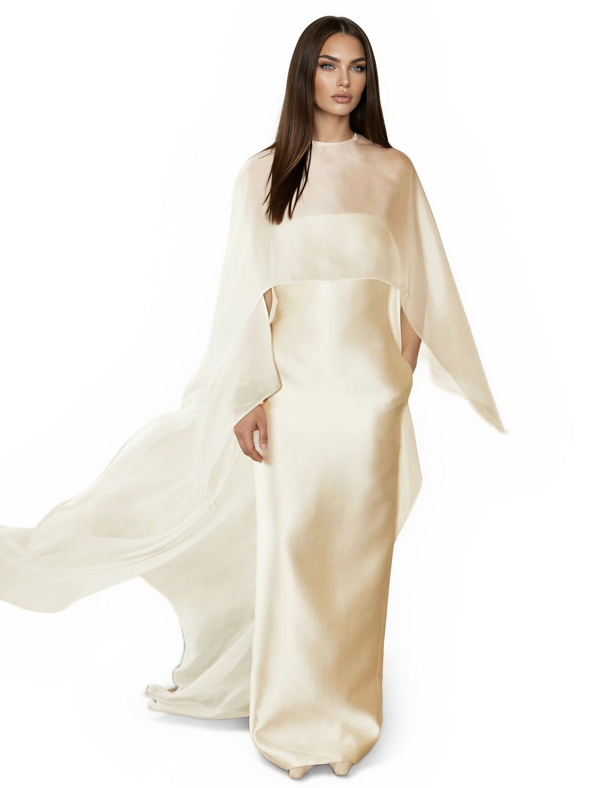 Daplag Mesh Shawl Silky Maxi Dress