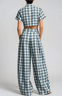 Samifed Plaid Crop Baggy Pants Set