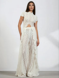 Leviah White Floral Lace Top & Trousers Set