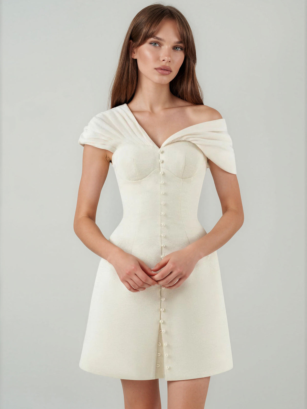 Fahriye One-Shoulder Ruch Mini Dress